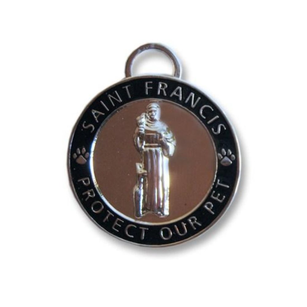 ST FRANCIS PET MEDAL BLACK & SILVER